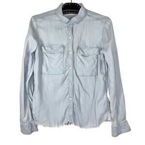 Rails Daphne Chambray Button Up Shirt Raw Hem XS